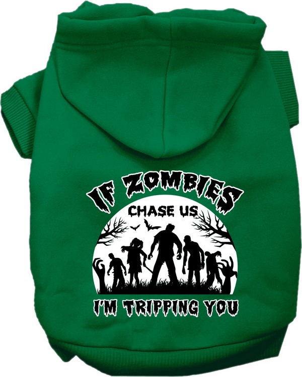 If Zombies Chase Us Screen Print Dog Hoodie Emerald Green Size XS